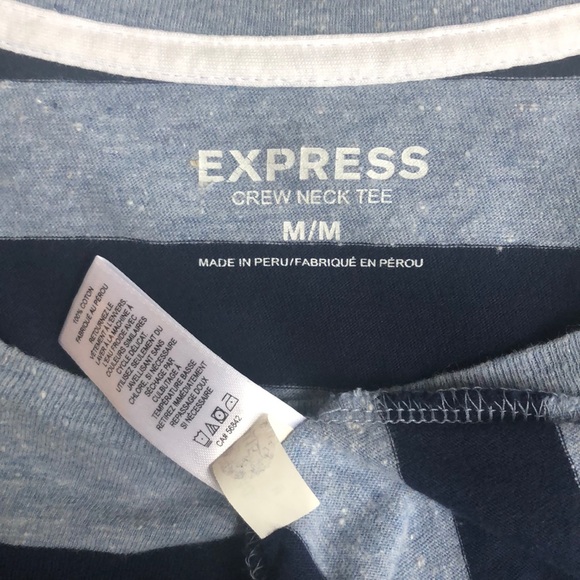 Express Men's 100% Cotton Blue Striped Crew Neck Tee Short Sleeves Size M - Picture 8 of 11